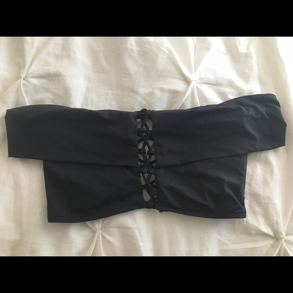 Black bandeau lace up off the shoulder bikini top - Picture 2 of 5